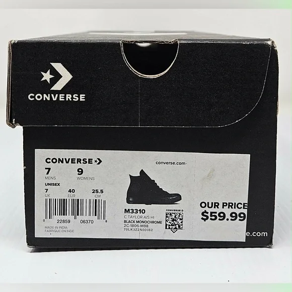 Converse Chuck Taylor All Star Hi Monochrome Black M3310 Women’s 9 - Picture 5 of 9